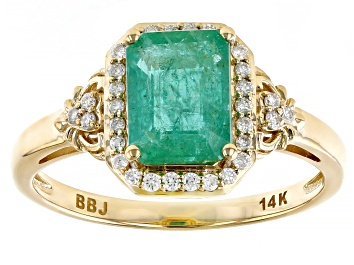 Picture of Ethiopian Emerald With White Diamond 14k Yellow Gold Ring 1.30ctw