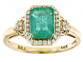 Ethiopian Emerald With White Diamond 14k Yellow Gold Ring 1.30ctw