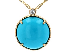 Blue Sleeping Beauty Turquoise 14k Yellow Gold Pendant With Chain 0.03ctw
