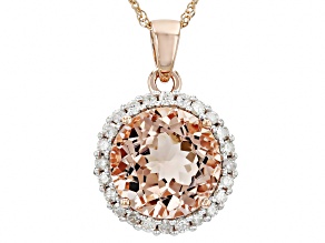 Peach Morganite With White Diamond 10k Rose Gold Pendant With Chain 5.34ctw