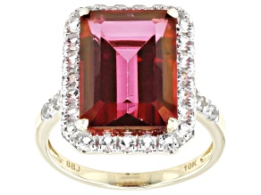 Peony Color Topaz 10k Yellow Gold Ring 8.28ctw