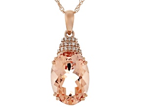 Peach Morganite With White Diamond 10k Rose Gold Pendant With Chain 5.08ctw