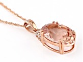 Peach Morganite With White Diamond 10k Rose Gold Pendant With Chain 5.08ctw