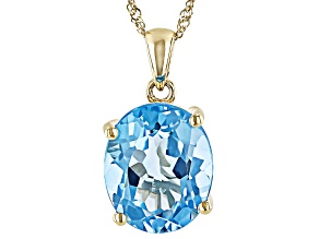 Swiss Blue Topaz 10k Yellow Gold Pendant With Chain 4.95ct