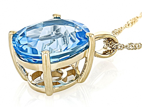 Swiss Blue Topaz 10k Yellow Gold Pendant With Chain 4.95ct