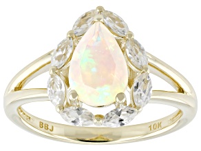 Ethiopian Opal And White Zircon 10k Yellow Gold Ring 1.48ctw