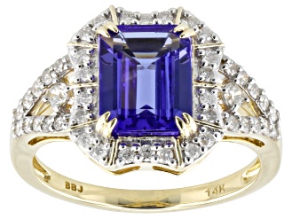 Blue Tanzanite With White Diamond 14k Yellow Gold Ring 2.15ctw