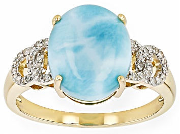 Picture of Larimar With White Dimaond 10k Yellow Gold Ring 0.13ctw