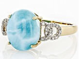 Larimar With White Dimaond 10k Yellow Gold Ring 0.13ctw