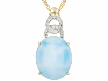 Picture of Larimar With White Diamond 10k Yellow Gold Pendant With Chain 0.07ctw