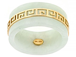 Jadeite 10k Yellow Gold Greek Key Band Ring