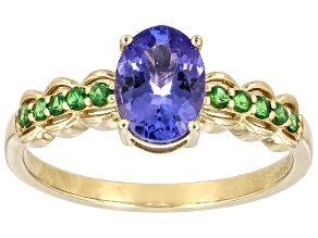 Blue Tanzanite With Green Tsavorite 10k Yellow Gold Ring 1.23ctw