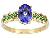 Blue Tanzanite With Green Tsavorite 10k Yellow Gold Ring 1.23ctw