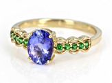 Blue Tanzanite With Green Tsavorite 10k Yellow Gold Ring 1.23ctw