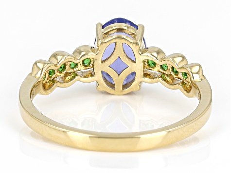 Blue Tanzanite With Green Tsavorite 10k Yellow Gold Ring 1.23ctw ...