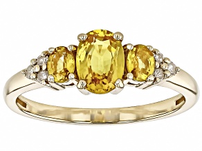 Yellow Sapphire With White Diamond 10k Yellow Gold Ring 1.32ctw