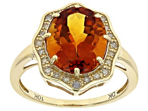 Madeira Citrine With White Diamond 10k Yellow Gold Ring 5.17ctw