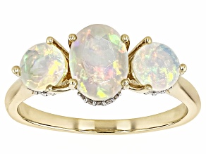 Ethiopian Opal With White Diamond 10k Yellow Gold Ring 1.21ctw