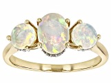 Ethiopian Opal With White Diamond 10k Yellow Gold Ring 1.21ctw