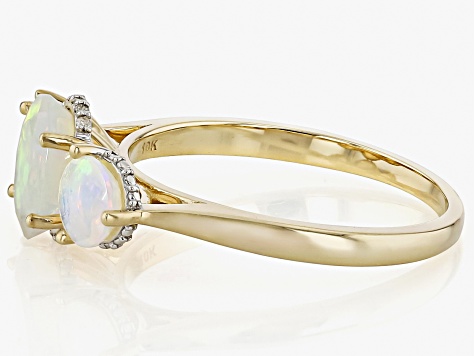 Ethiopian Opal With White Diamond 10k Yellow Gold Ring 1.21ctw