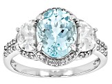 Aquamarine With White Zircon And White Diamond Rhodium Over 14k White Gold Ring 3.39ctw