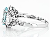 Aquamarine With White Zircon And White Diamond Rhodium Over 14k White Gold Ring 3.39ctw