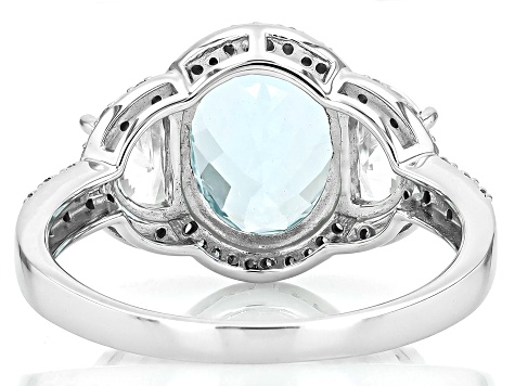 Aquamarine With White Zircon And White Diamond Rhodium Over 14k White Gold Ring 3.39ctw