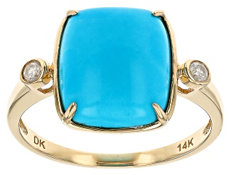 Sleeping Beauty Turquoise With White Diamond 14k Yellow Gold Ring 0.03ctw