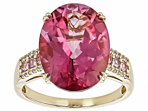 Pink Topaz With Pink Sapphire With White Zircon 10k Yellow Gold Ring 10.14ctw