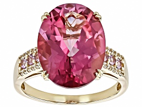Pink Topaz With Pink Sapphire With White Zircon 10k Yellow Gold Ring 10.14ctw