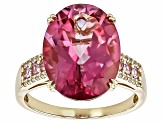 Pink Topaz With Pink Sapphire With White Zircon 10k Yellow Gold Ring 10.14ctw