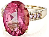 Pink Topaz With Pink Sapphire With White Zircon 10k Yellow Gold Ring 10.14ctw