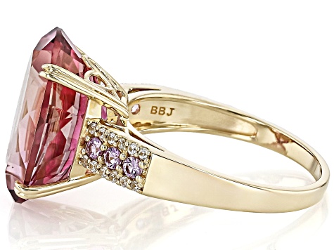 Pink Topaz With Pink Sapphire With White Zircon 10k Yellow Gold Ring 10.14ctw