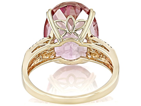 Pink Topaz With Pink Sapphire With White Zircon 10k Yellow Gold Ring 10.14ctw