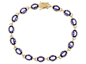 Blue Tanzanite With White Diamond 10k Yellow Gold Bracelet 9.66ctw