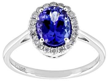 Picture of Blue Tanzanite With White Diamond Platinum Ring 1.47ctw