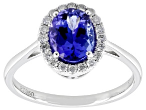 Blue Tanzanite With White Diamond Platinum Ring 1.47ctw