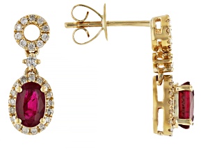 Ruby With White Diamond 14k Yellow Gold Earrings 0.99ctw