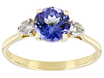 Picture of Blue Tanzanite With White Diamond 18k Yellow Gold Ring 1.53ctw