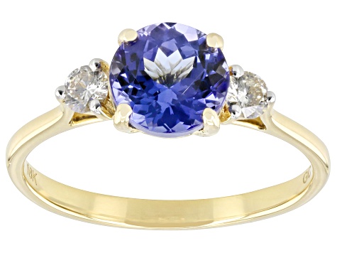 Blue Tanzanite With White Diamond 18k Yellow Gold Ring 1.53ctw