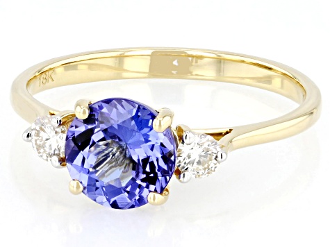 Blue Tanzanite With White Diamond 18k Yellow Gold Ring 1.53ctw