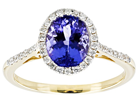 Blue Tanzanite With White Diamond 18k Yellow Gold Ring 1.72ctw