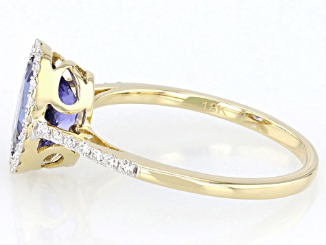 Blue Tanzanite With White Diamond 18k Yellow Gold Ring 1.72ctw