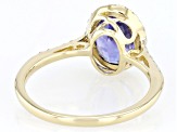 Blue Tanzanite With White Diamond 18k Yellow Gold Ring 1.72ctw