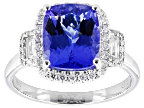 Blue Tanzanite With White Diamond Rhodium Over 18k White Gold Ring 3.81ctw