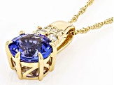 Tanzanite With White Diamond 14k Yellow Gold Pendant With Chain 2.00ctw