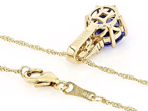 Tanzanite With White Diamond 14k Yellow Gold Pendant With Chain 2.00ctw