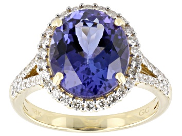 Picture of Blue Tanzanite with White Diamond 18k Yellow Gold Ring 5.00ctw