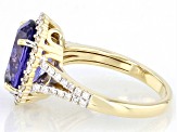 Blue Tanzanite with White Diamond 18k Yellow Gold Ring 5.00ctw