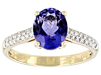 Picture of Blue Tanzanite with White Diamond 14k Yellow Gold Ring 1.95ctw